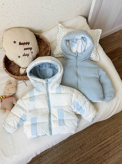 Reversible Bunny Print Hooded Puffer Jacket for Girls