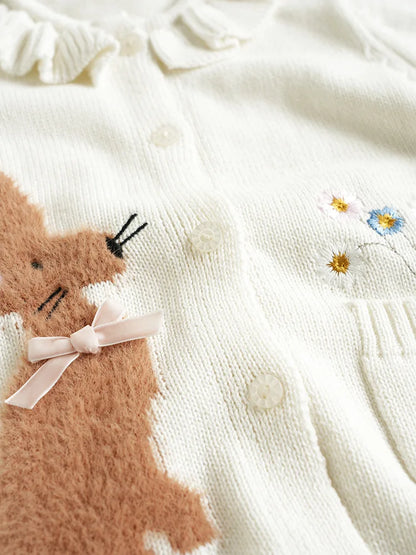 Knit Cardigan Sweater for Babies, Toddlers & Little Kids (9 Months–7 Years) – Button-Front, Embroidered Animals & Floral Details