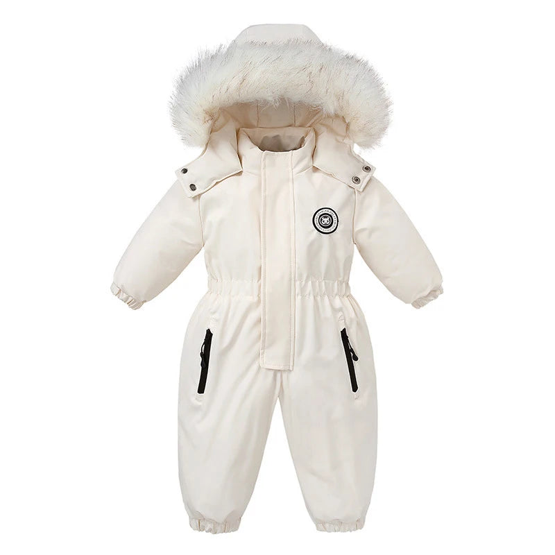 Fluffy-Trim Hooded Winter Snowsuit for Toddlers