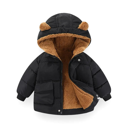 Bear-Ear Hooded Duck Down Puffer Jacket for Girls