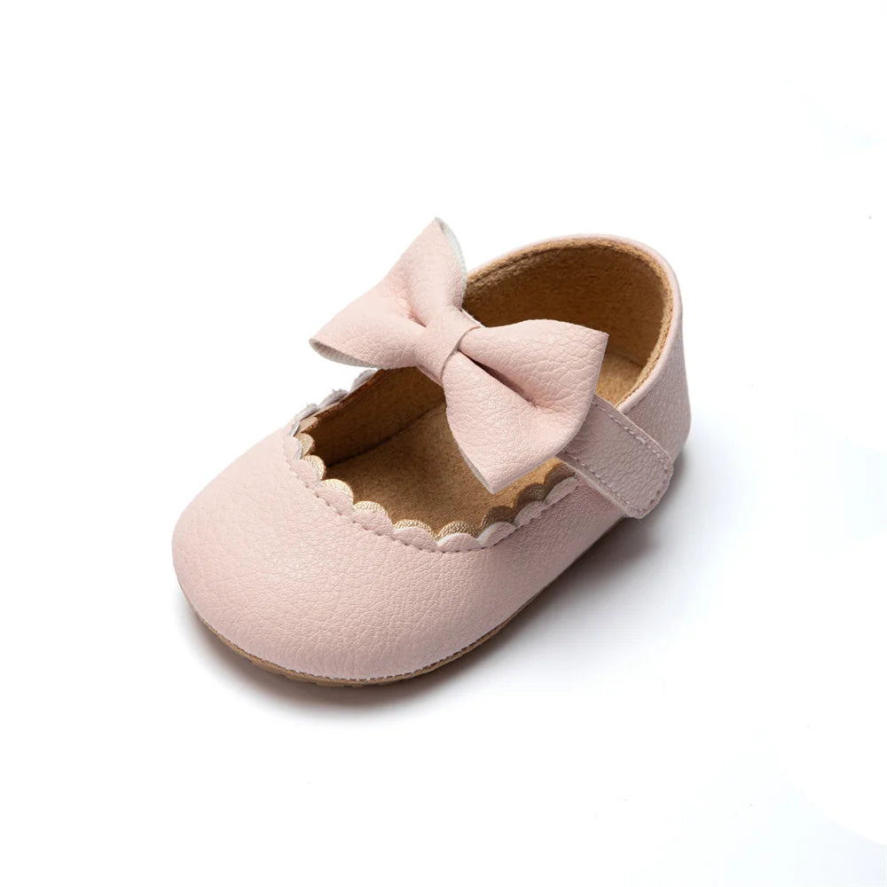 Scalloped Bow Mary Jane Baby Shoes with Non-Slip Soles