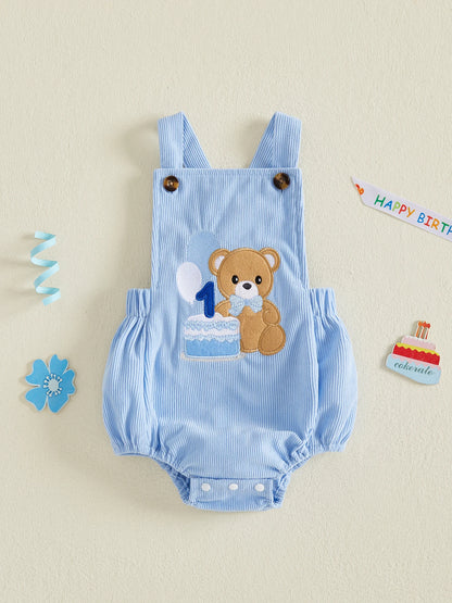 Citgeett Summer Infant Baby Boys Birthday Outfit Cute Bear Cake Embroidery Bodysuit Overalls Clothes