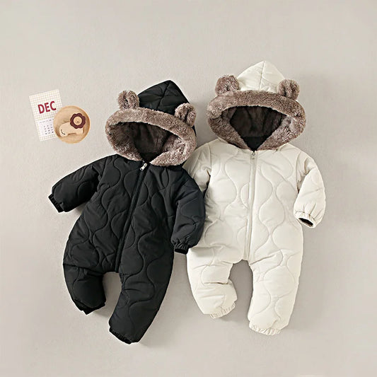 Bear-Ear Quilted Hooded Snowsuit for Babies