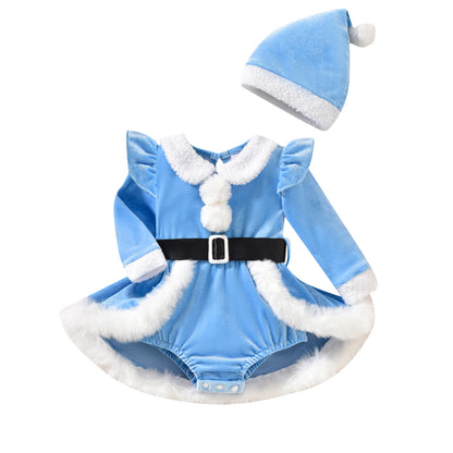 Santa Romper Dress & Hat Christmas Set for Baby Girls