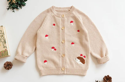 Baby & Toddler Girls Cotton Knit Cardigan (2–6 Years) – Button-Front Sweater with Duck Embroidery