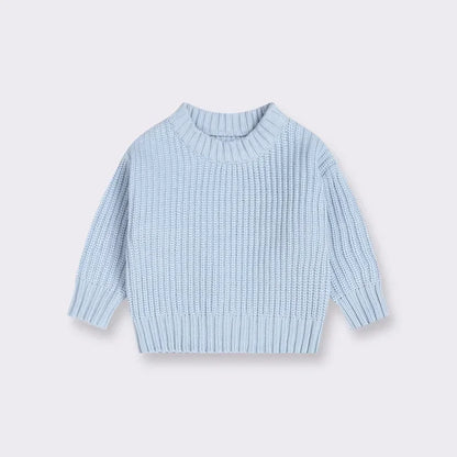 Chunky Ribbed Crewneck Cotton Sweater for Babies & Kids