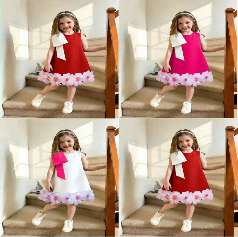 Flower-Shoulder A-Line Party Dress for Girls