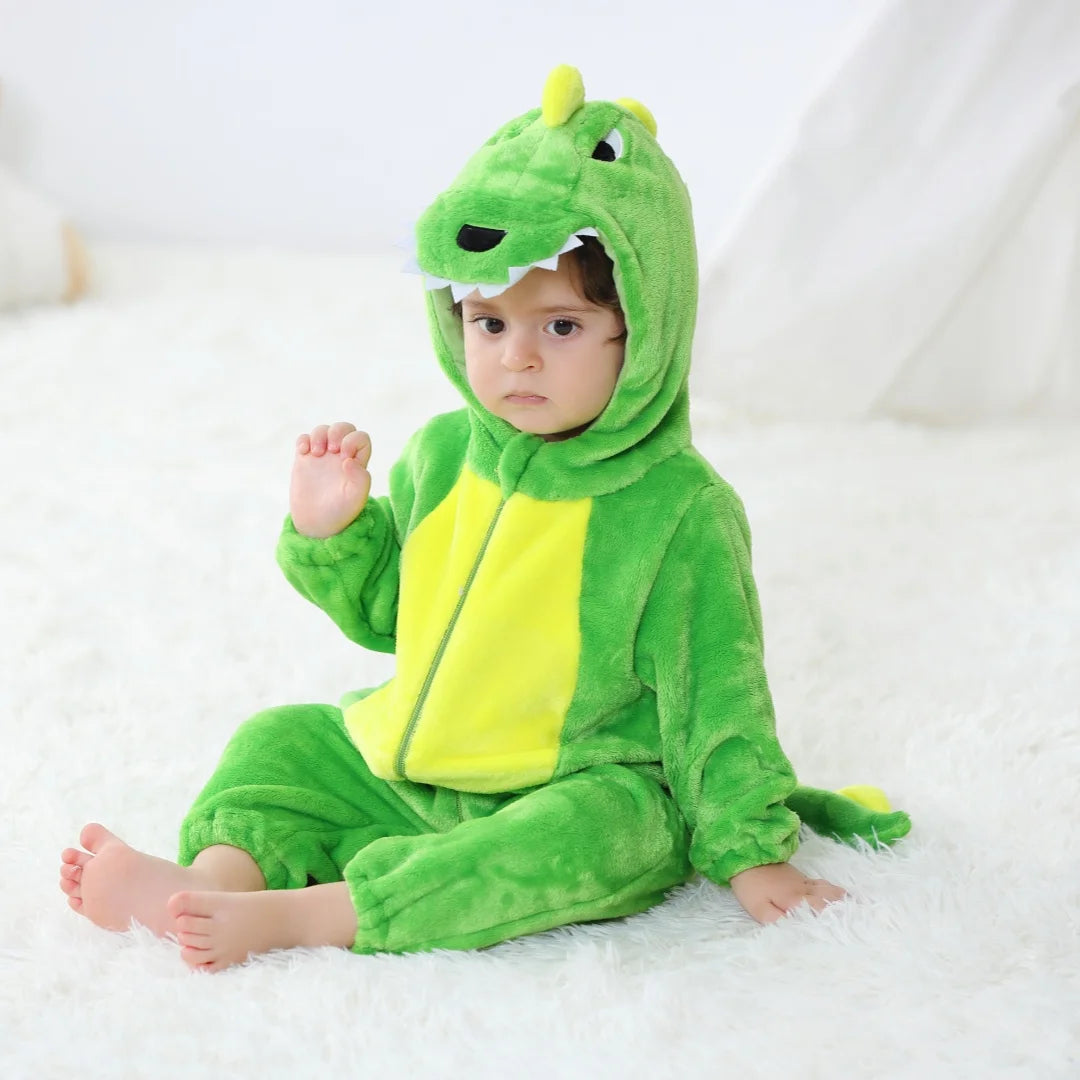 Plush Dinosaur Hooded Baby Romper