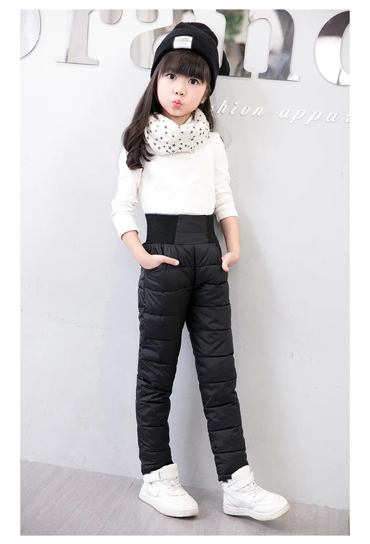 Kids High-Waist Winter Puffer Pants – Warm Waterproof Snow & Ski Trousers (Unisex)
