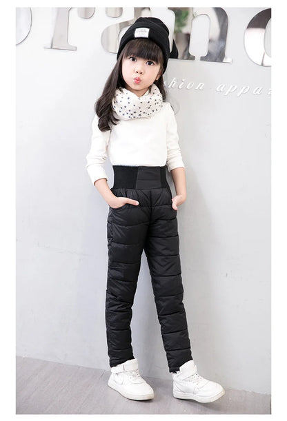 Kids High-Waist Winter Puffer Pants – Warm Waterproof Snow & Ski Trousers (Unisex)