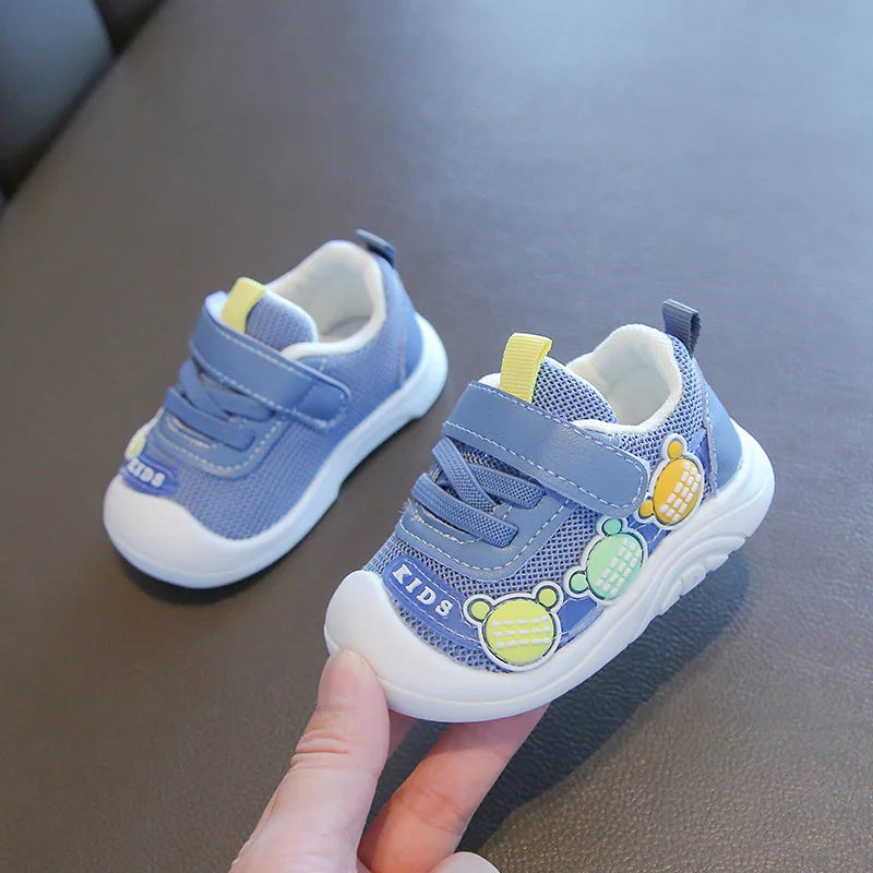 Colorful Bear Accent Baby & Toddler Sneakers with Breathable Mesh