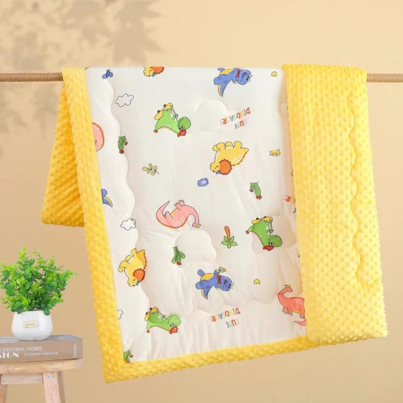 Cartoon Dinosaur & Animal Print Reversible Baby Blanket
