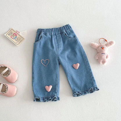 Heart Patch Ruffle Denim Pants & Bunny Top Separates