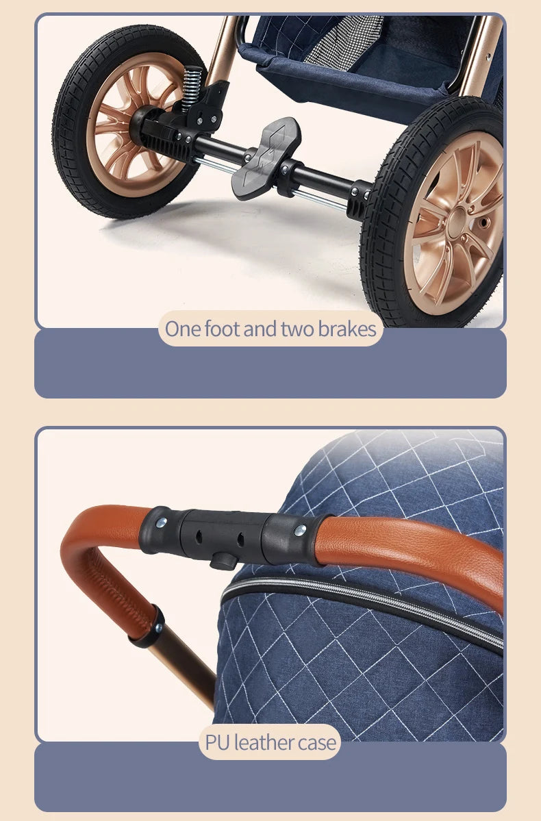 Luxury 3-in-1 Baby Stroller with Infant Carrier – Reversible, Lie-Flat, High Landscape Pushchair