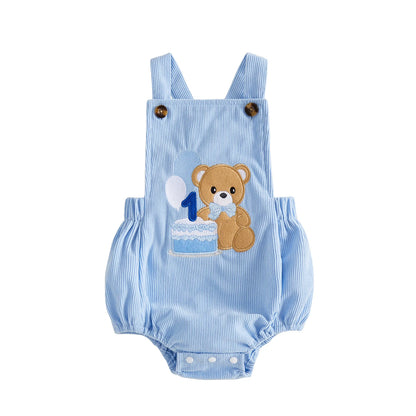 Citgeett Summer Infant Baby Boys Birthday Outfit Cute Bear Cake Embroidery Bodysuit Overalls Clothes