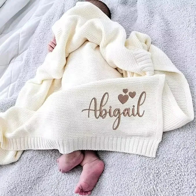 Personalized Embroidered Name Cotton Knit Baby Blanket