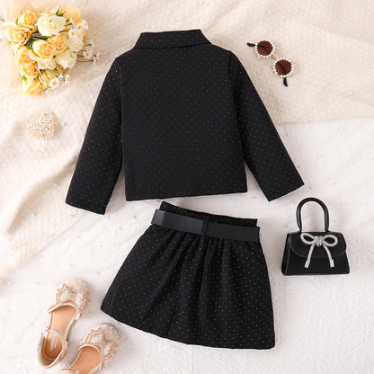 3D Rose Girls’ Blazer & Pleated Skirt Set