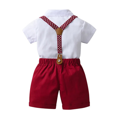 4-Piece Boys Formal Set – Bow Tie Shirt, Star Suspenders & Shorts for Weddings
