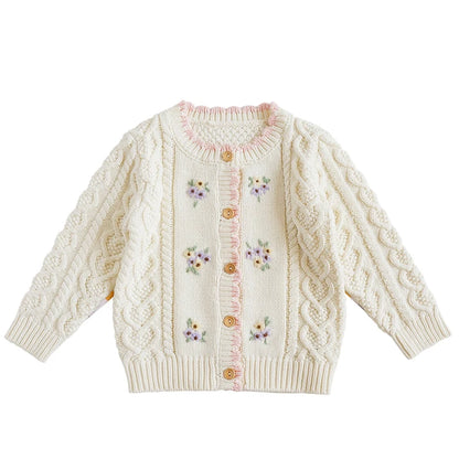 Knit Cardigan Sweater for Babies, Toddlers & Little Kids (9 Months–7 Years) – Button-Front, Embroidered Animals & Floral Details