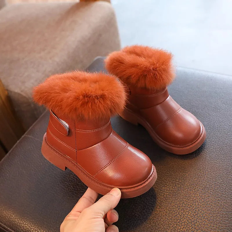 Girls' Faux Fur Trim Snow Boots – Warm Winter Ankle Boots for Toddlers & Little Girls