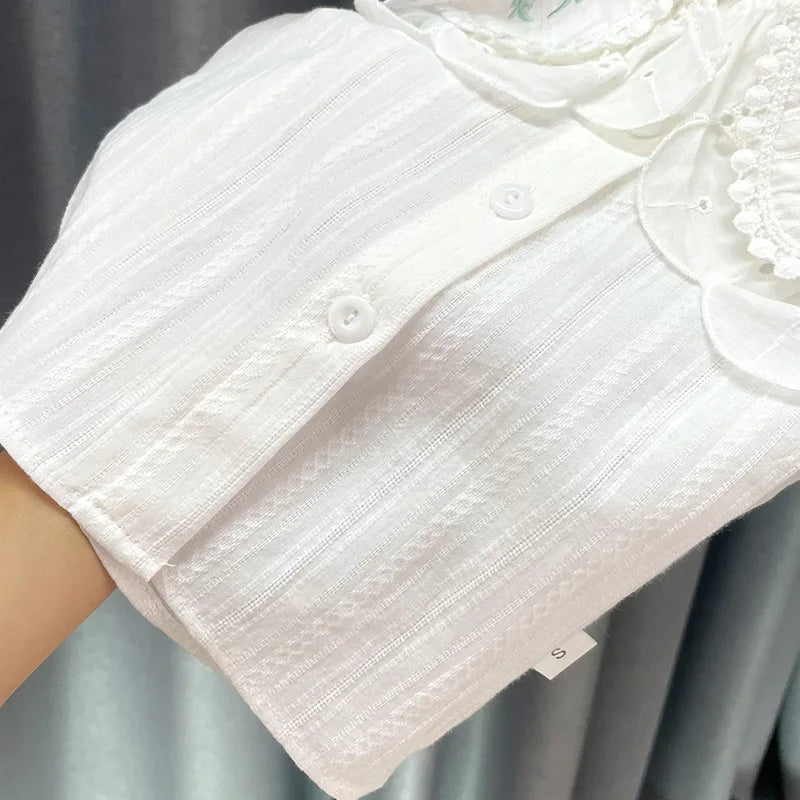 Embroidered Floral Peter Pan Collar Blouse for Baby Girls
