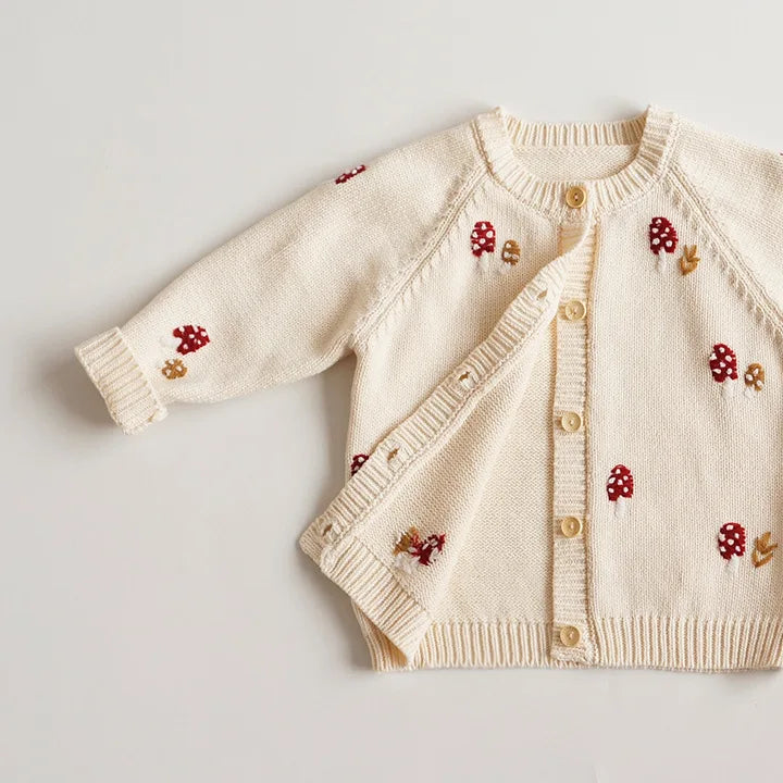 Baby & Toddler Girls Cotton Knit Cardigan (2–6 Years) – Button-Front Sweater with Duck Embroidery