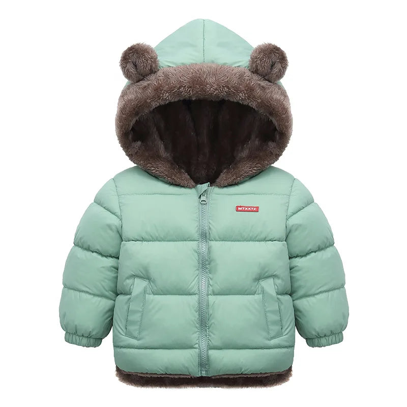 Plush-Lined Bear Hood Winter Jacket for Kids
