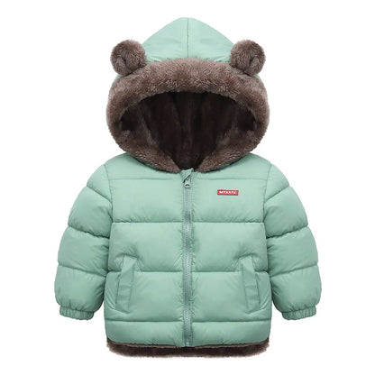 Plush-Lined Bear Hood Winter Jacket for Kids