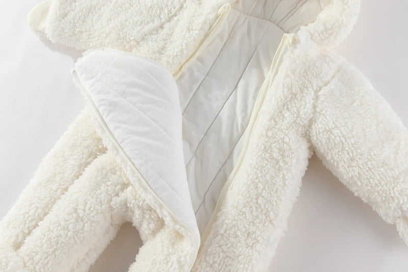 Cozy Critter Winter Romper – Hooded Plush Jumpsuit (0–12 Months)