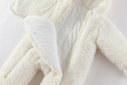 Cozy Critter Winter Romper – Hooded Plush Jumpsuit (0–12 Months)