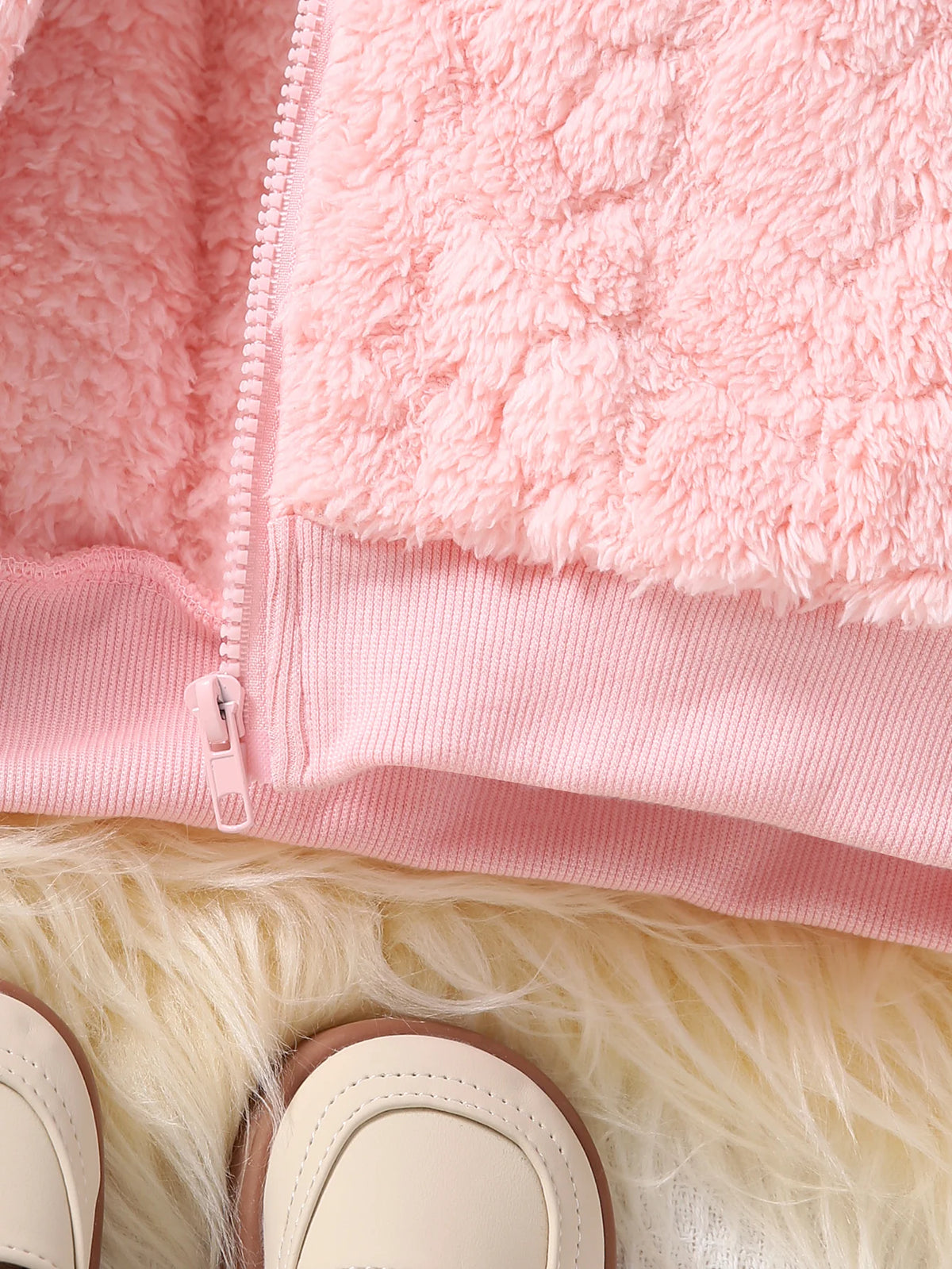 Plush Cable-Texture Hooded Winter Jacket for Girls