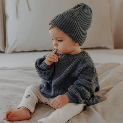 Chunky Ribbed Crewneck Cotton Sweater for Babies & Kids