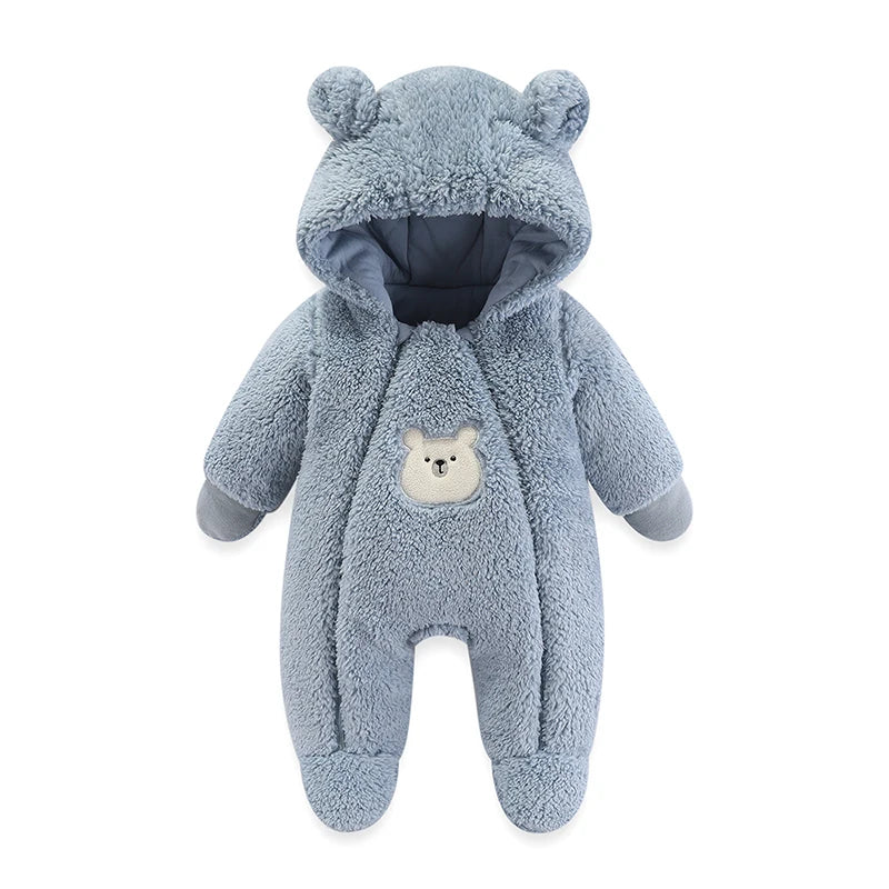 Cozy Critter Winter Romper – Hooded Plush Jumpsuit (0–12 Months)