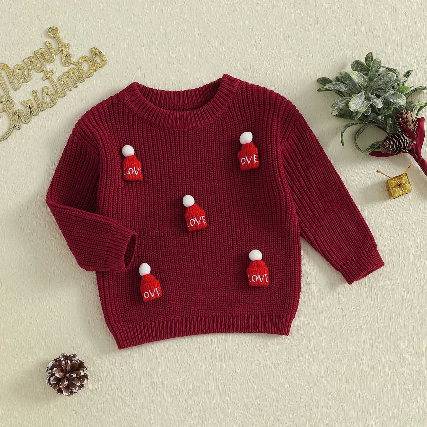 Kids Knit Sweater with 3D Beanie Detail – Cozy Crewneck Pullover (0 - 5 Years)
