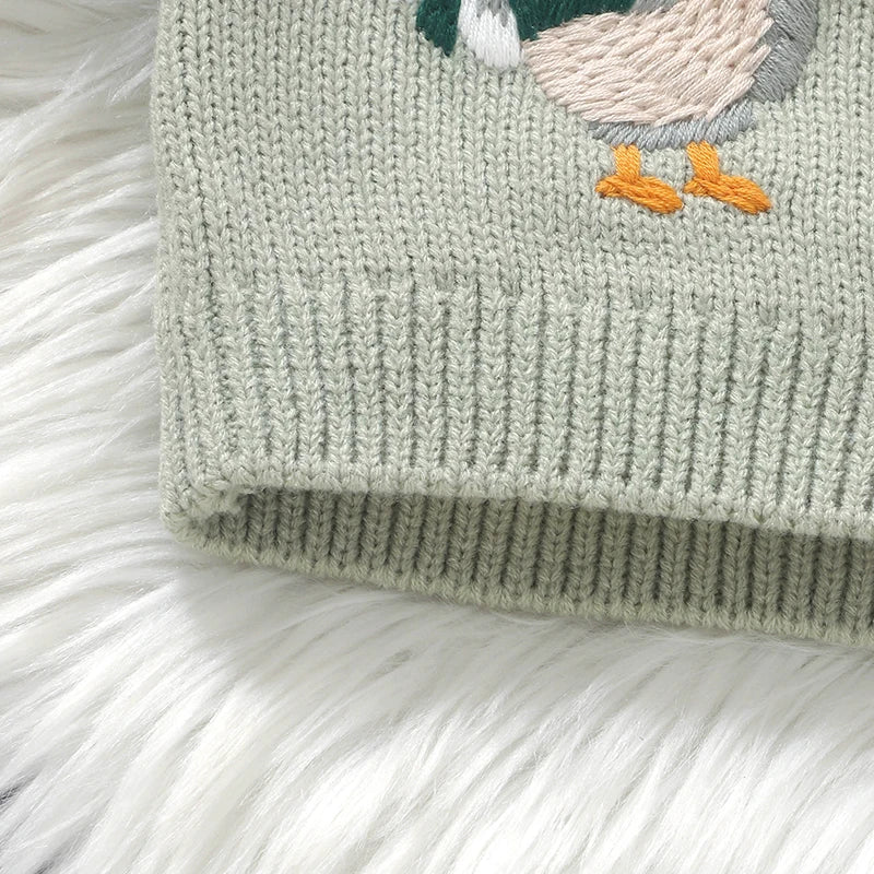 Baby & Toddler Girls Knit Cardigan Sweater (6 Months–3 Years) – Ruffled Collar, Rooster Embroidery