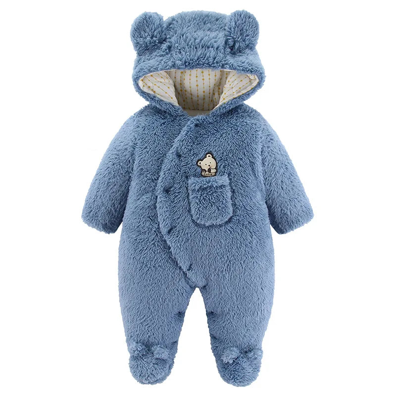 Bear Ear Plush Hooded Footie Romper for Babies