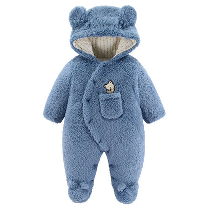 Bear Ear Plush Hooded Footie Romper for Babies