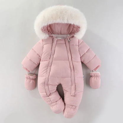 Plush-Lined Winter Baby Snowsuit with Hood & Mittens (0–18 Months)