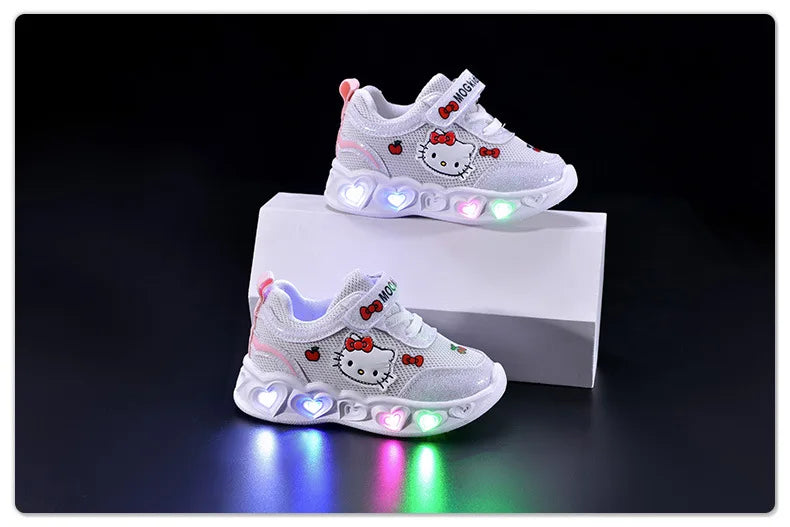 Girls' Heart LED Light-Up Sneakers with Cartoon Graphic | Breathable Low-Top Kids Shoes