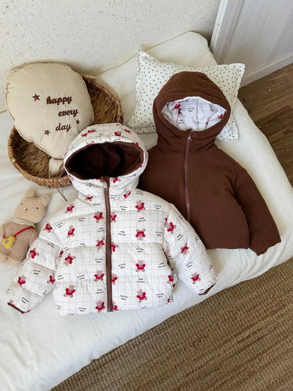 Reversible Bunny Print Hooded Puffer Jacket for Girls