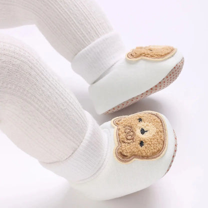Baby Winter Moccasin Socks – Soft First Walker Booties with Teddy Bear Detail (0–12 Months)