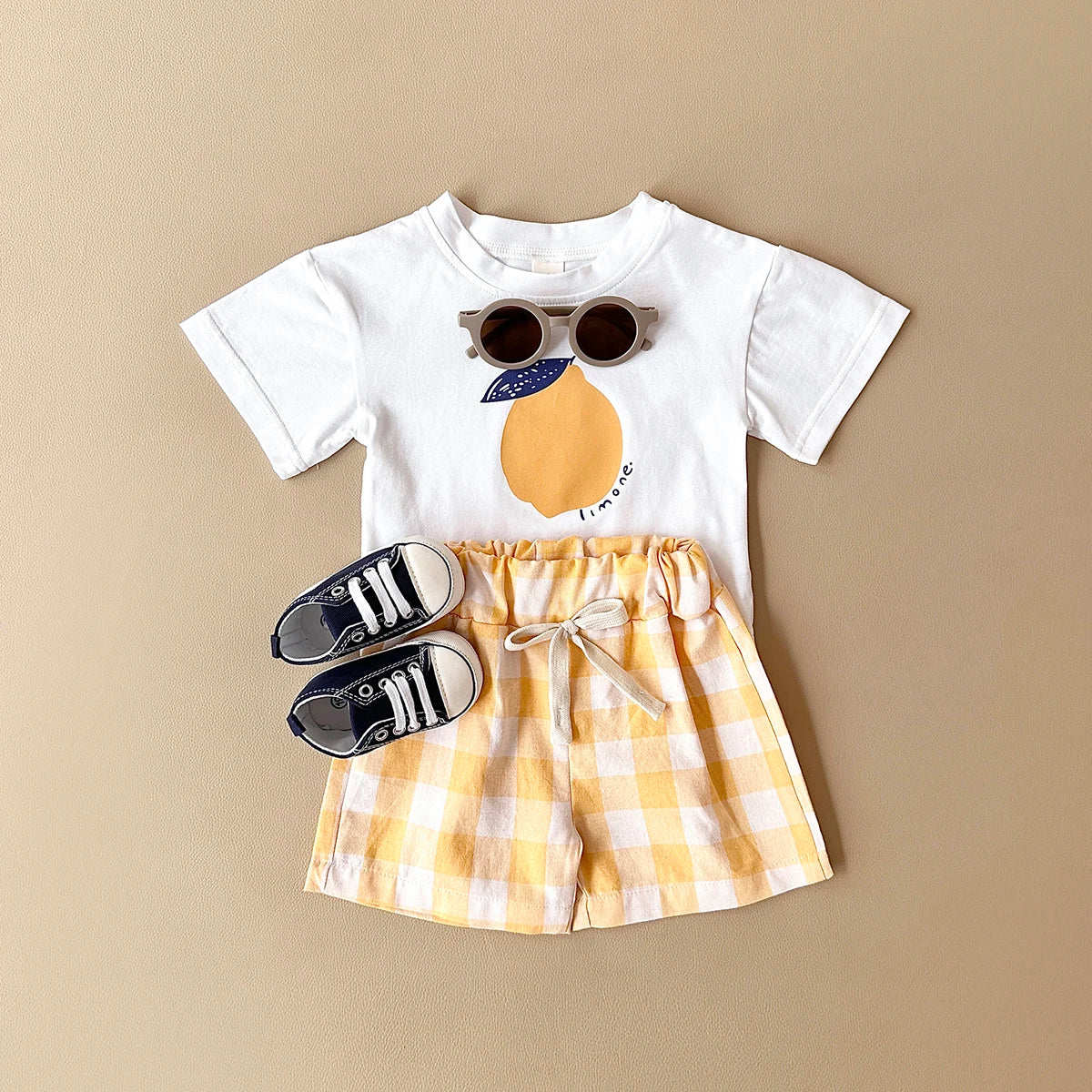 Lemon Tee & Gingham Shorts Two-Piece Set