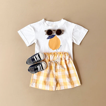 Lemon Tee & Gingham Shorts Two-Piece Set
