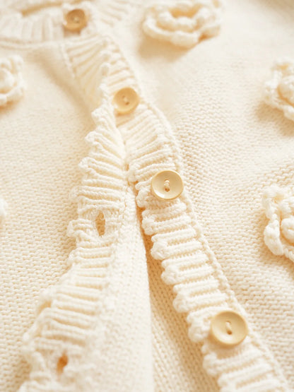 Baby & Toddler Girls Cotton Knit Cardigan (2–6 Years) – Button-Front Sweater with Duck Embroidery