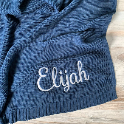 Personalized Embroidered Name Cotton Knit Baby Blanket