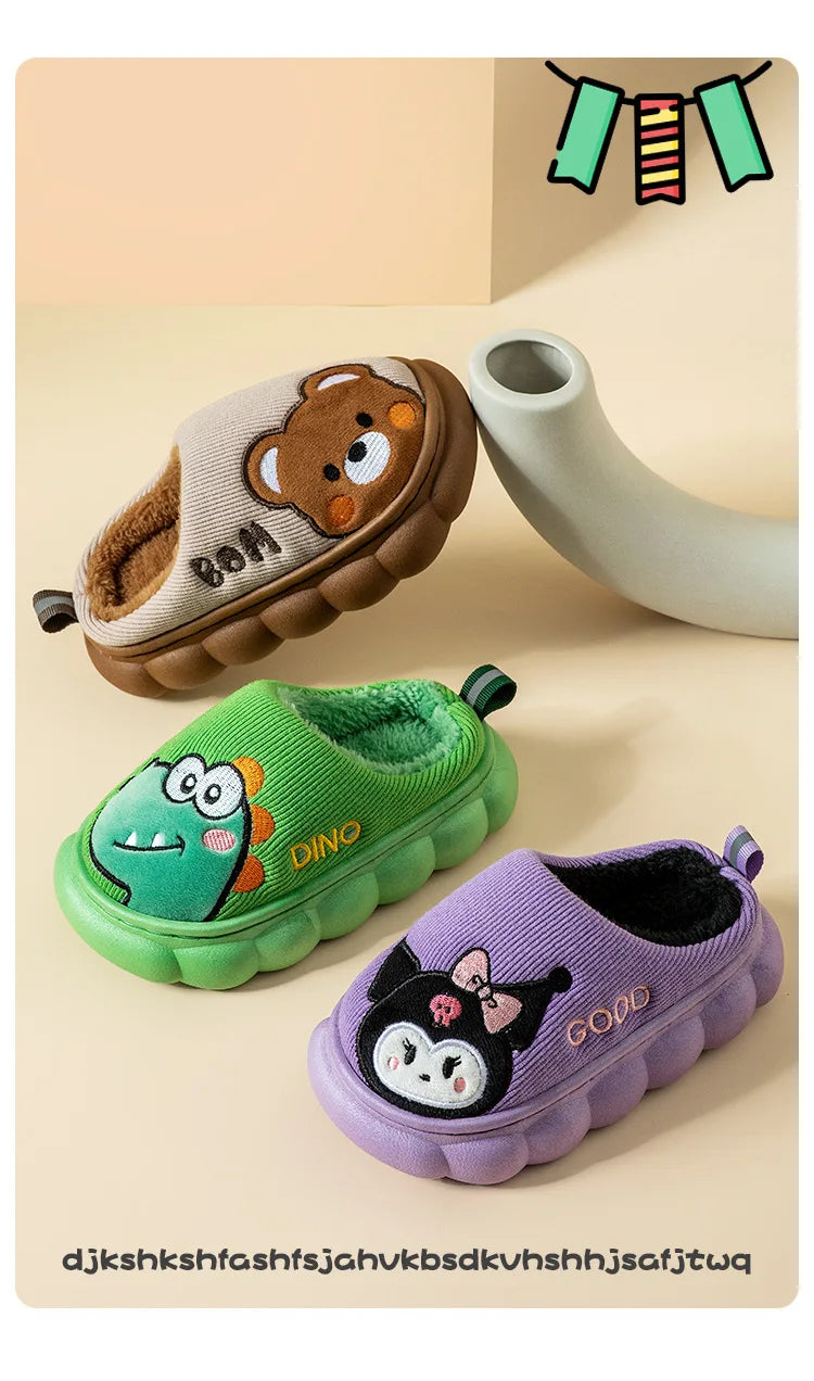 Plush Cartoon Indoor Slippers for Kids – Warm, Non-Slip House Shoes for Toddlers & Little Kids