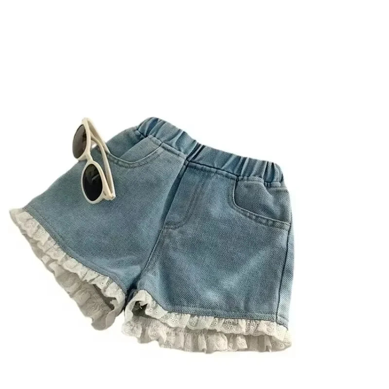 Playful Detail Denim Shorts for Girls