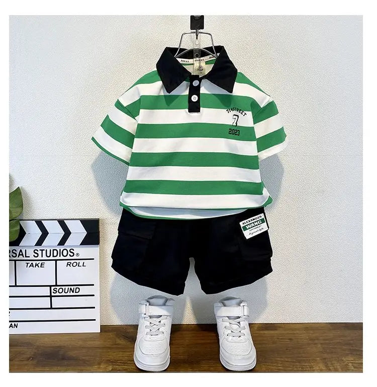 Checkerboard Polo Shirt & Shorts Set for Boys