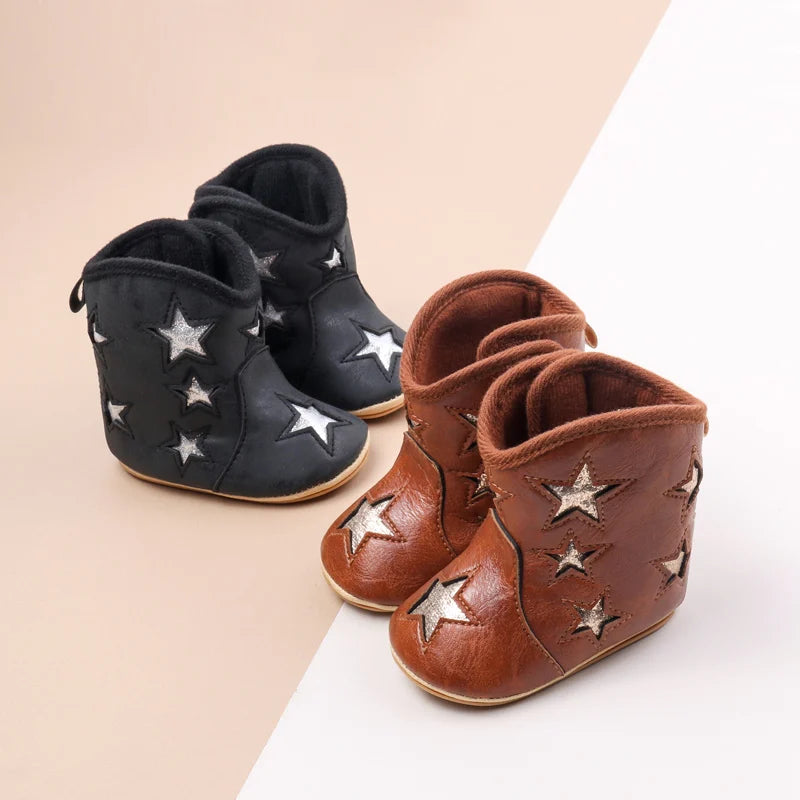 Silver Star Western Baby Ankle Boots with Soft Cotton Lining
