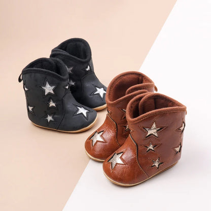 Silver Star Western Baby Ankle Boots with Soft Cotton Lining